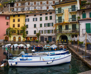 The waterfront of the Italian town of Limone sul Garda on the north east shore of Lake Garda in the Lombardy region
