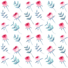 Roses. Seamless pattern. Watercolor illustration. Drawn by hand.