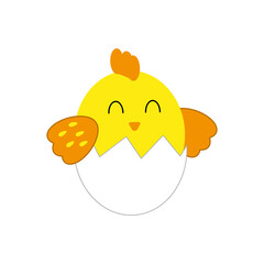Vector illustration of cute chick isolated on a white background. Chick in flat style. Easter illustration.