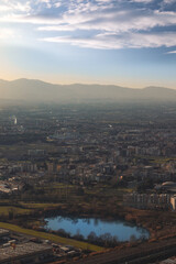 Vista dall'alto della città di Prato, Toscana, Italia