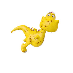 baby dragon is flying and looking back on white background