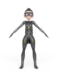 superheroine girl is doing an a pose in white background