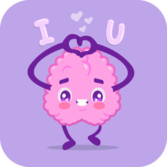 children's illustration of a cute brain in love. human internal organ vector.