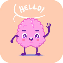 children's illustration of a cute brain in love. human internal organ vector.