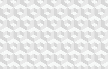 Abstract black and white 3d geometric seamless pattern. Isometric hexagonal cubes optical illusion modern background in neutral grey color.