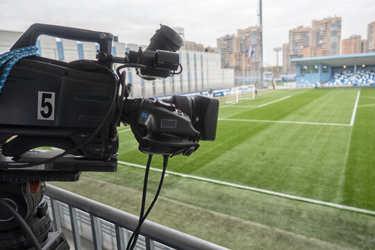 television camera on football tournament, television broadcasts