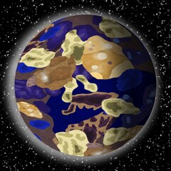 Ilustración del planeta del sistema solar de mercurio, sobre un fondo negro estrellado © Photowii18 