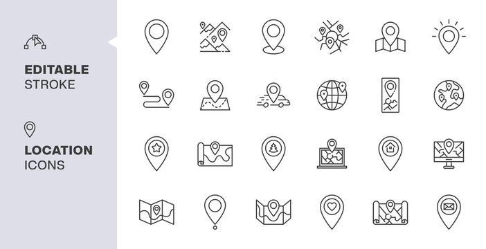 Location line icons, Navigation Icons, Maps, logistics and delivery. Fully editable stroke, Vector illustration