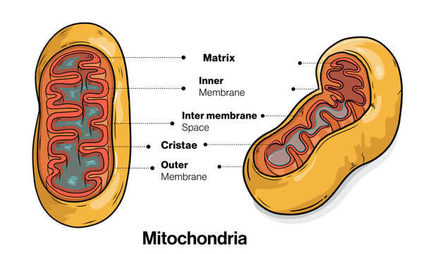 Ultrastructure of mitochondria in white background 