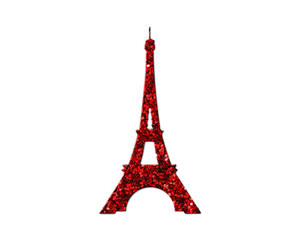 Fototapeta na wymiar Eiffel Tower Paris, France Red Glitter Icon Logo Symbol illustration