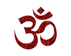 Om, Brahman Hinduism Red Glitter Icon Logo Symbol illustration