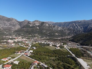aerial view of glyki greek tradition village famous tourist destination near acheron river springs and famous souli of paramythia in epirus greece