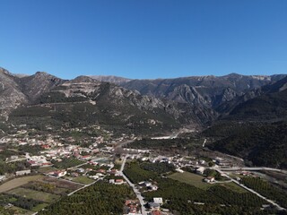 aerial view of glyki greek tradition village famous tourist destination near acheron river springs and famous souli of paramythia in epirus greece