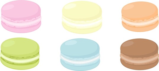 Vector set. Appetizing macaroons of different colors. Cakes on a white background