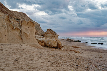 Beautiful sunset view from Argaman beach in Netanya