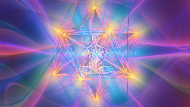 looped 3d animation of the interaction of the energy of prayer of a person meditating on merkabah