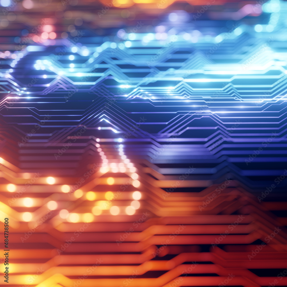 Poster big data transfer, computer process, futuristic abstract geometric background. circuit grid with mov
