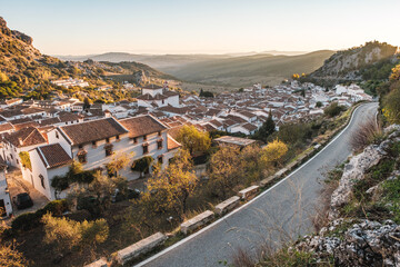 Sunset  view of the village of Grazalema in Andalusia - obrazy, fototapety, plakaty