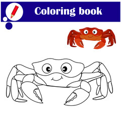Educational game for children. Red crab. Coloring book