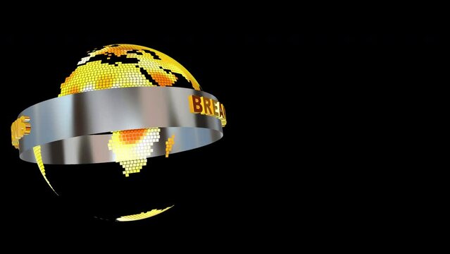 Model with text Breaking News, Earth and Silver Ribbon. Alpha Channel, 3D Render