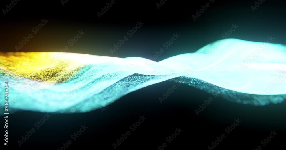 Poster flowing particle stream. abstract color digital with particle wave and light motion background. 4k l