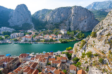 Naklejka na ściany i meble view on Cetina river in Omis town in Dalmatia region in Croatia