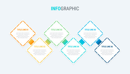 Infographic template. 6 steps square design with beautiful colors. Vector timeline elements for presentations.
