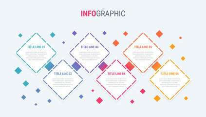 Infographic template. 6 options square design with beautiful colors. Vector timeline elements for presentations.

