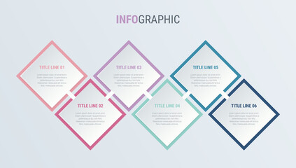 Colorful diagram, infographic template. Timeline with 6 options in vintage colors. Square workflow process for business. Vector design.
