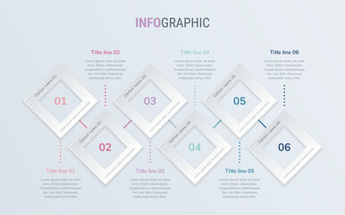Abstract business square infographic template in vintage colors, with 6 options. Colorful diagram, timeline and schedule isolated on light background.
