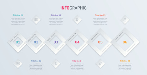 Vintage colors diagram, infographic template. Timeline with 6 steps. Square workflow process for business. Vector design.

