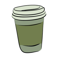 a cup of coffee to go. paper cup. sketch. circuit. black and white