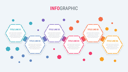 Infographic template. 6 options honeycomb design with beautiful colors. Vector timeline elements for presentations.
