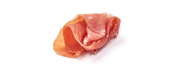 Italian prosciutto crudo. Jerked ham, isolated on white background.