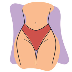 Female body in red panties vector illustration. Woman in underwear simple cartoon design. 