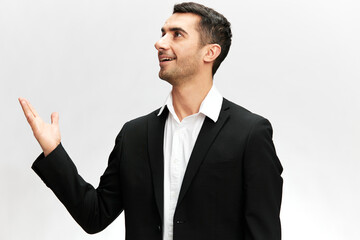 handsome man in a modern suit emotion self-confidence official isolated background