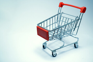 Empty shopping cart. Copy space.