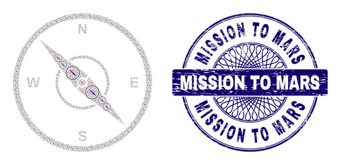 Recursion collage compass and Mission to Mars round rubber stamp seal. Violet stamp seal includes Mission to Mars title inside circle and guilloche technique.