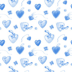 Watercolor seamless pattern of handmade hearts. Seamless pattern for wedding or Valentine's day. - 484745995