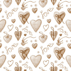 Watercolor seamless pattern of handmade hearts. Seamless pattern for wedding or Valentine's day. - 484745996