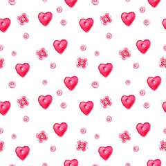 Watercolor seamless pattern of handmade hearts. Seamless pattern for wedding or Valentine's day. - 484745998