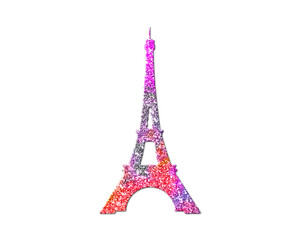 Fototapeta na wymiar Eiffel Tower Paris, France Pink Colorful Glitters Icon Logo Symbol illustration
