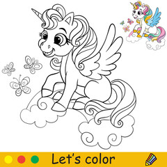 Coloring with template cute unicorn head vector illustration