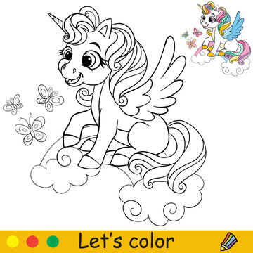 Coloring with template cute unicorn head vector illustration