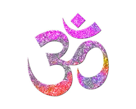 Om, Brahman Hinduism Pink Colorful Glitters Icon Logo Symbol Illustration