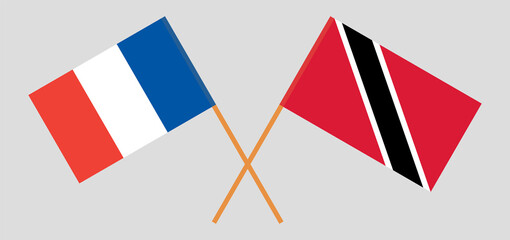 Crossed flags of France and Trinidad and Tobago. Official colors. Correct proportion