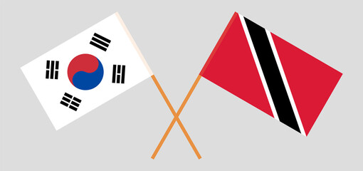 Crossed flags of South Korea and Trinidad and Tobago. Official colors. Correct proportion