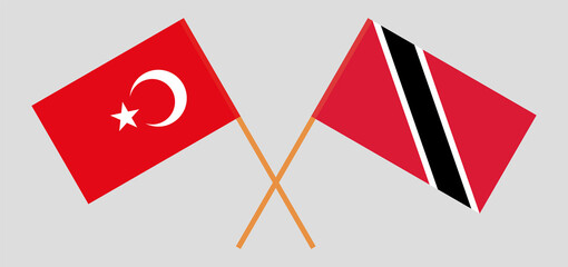 Crossed flags of Turkey and Trinidad and Tobago. Official colors. Correct proportion