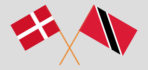 Crossed flags of Denmark and Trinidad and Tobago. Official colors. Correct proportion