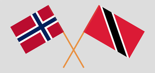 Crossed flags of Norway and Trinidad and Tobago. Official colors. Correct proportion